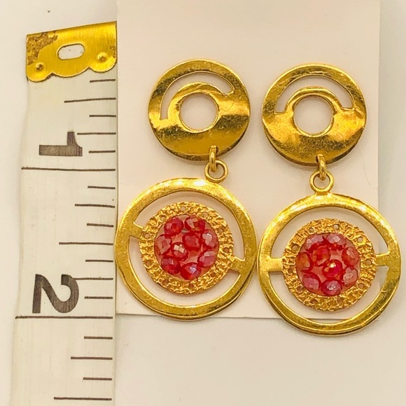 Vintage Barbiecore Gold and Pink-Red Earrings - Picture 2 of 4